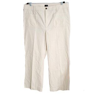 J Crew Womens Ivory High Rise Patch Pocket Wide Leg Pants Flat Front Size 35 NWT
